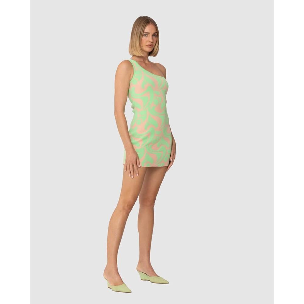 The Wolf Gang Women’s XL Bauhaus Mint Cana One Shoulder Knit Dress - Picture 3 of 10